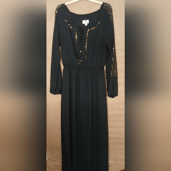 Altuzarra Dark Teal Long Sleeve Dress with Gold Accents - Picture 1 of 9